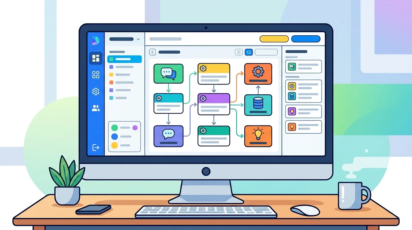 Giao diện nền tảng Dify với trình chỉnh sửa workflow và bảng điều khiển ứng dụng AI