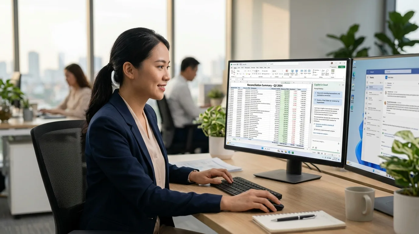 Kế toán dùng Copilot trong Excel để đối chiếu và tổng hợp số liệu tự động