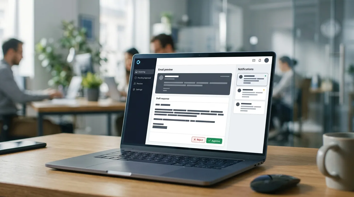 Giao diện human approval duyệt email tự động trước khi gửi trong workflow AI