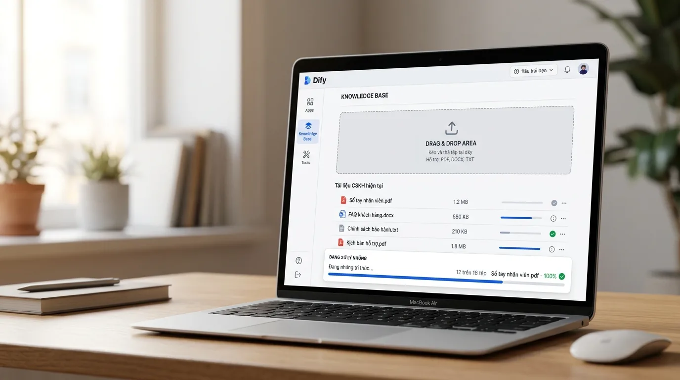 Giao diện upload knowledge base trên Dify cho chatbot CSKH